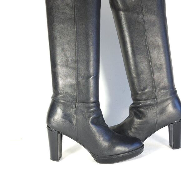 Stuart Weitzman Women's US7,5-8 Black Leather Buckle Heel PullOn Over Knee Boots - Picture 9 of 15